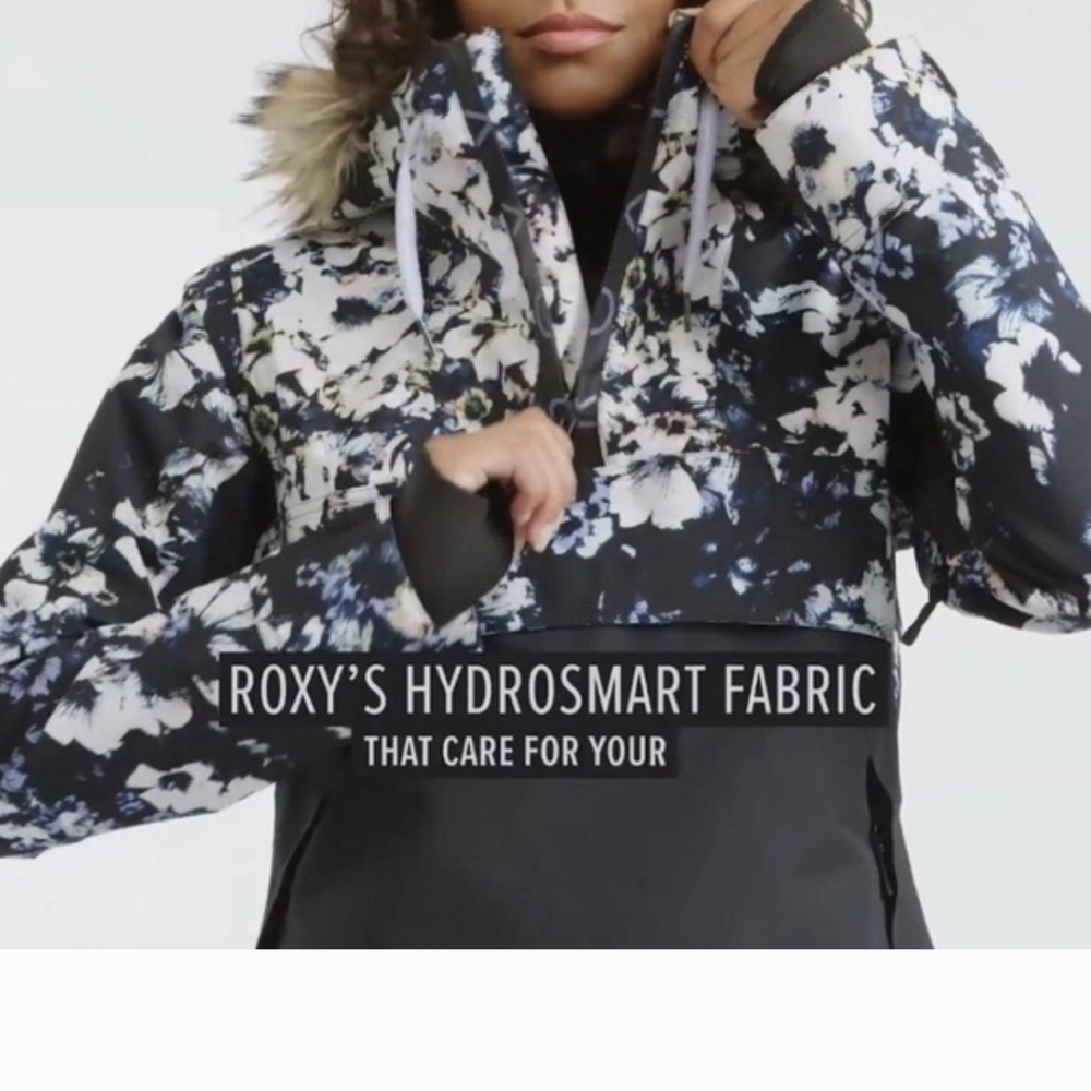 Roxy Shelter Jacket Black Floral Print Snow Anorak Style Pullover XS - Picture 4 of 7